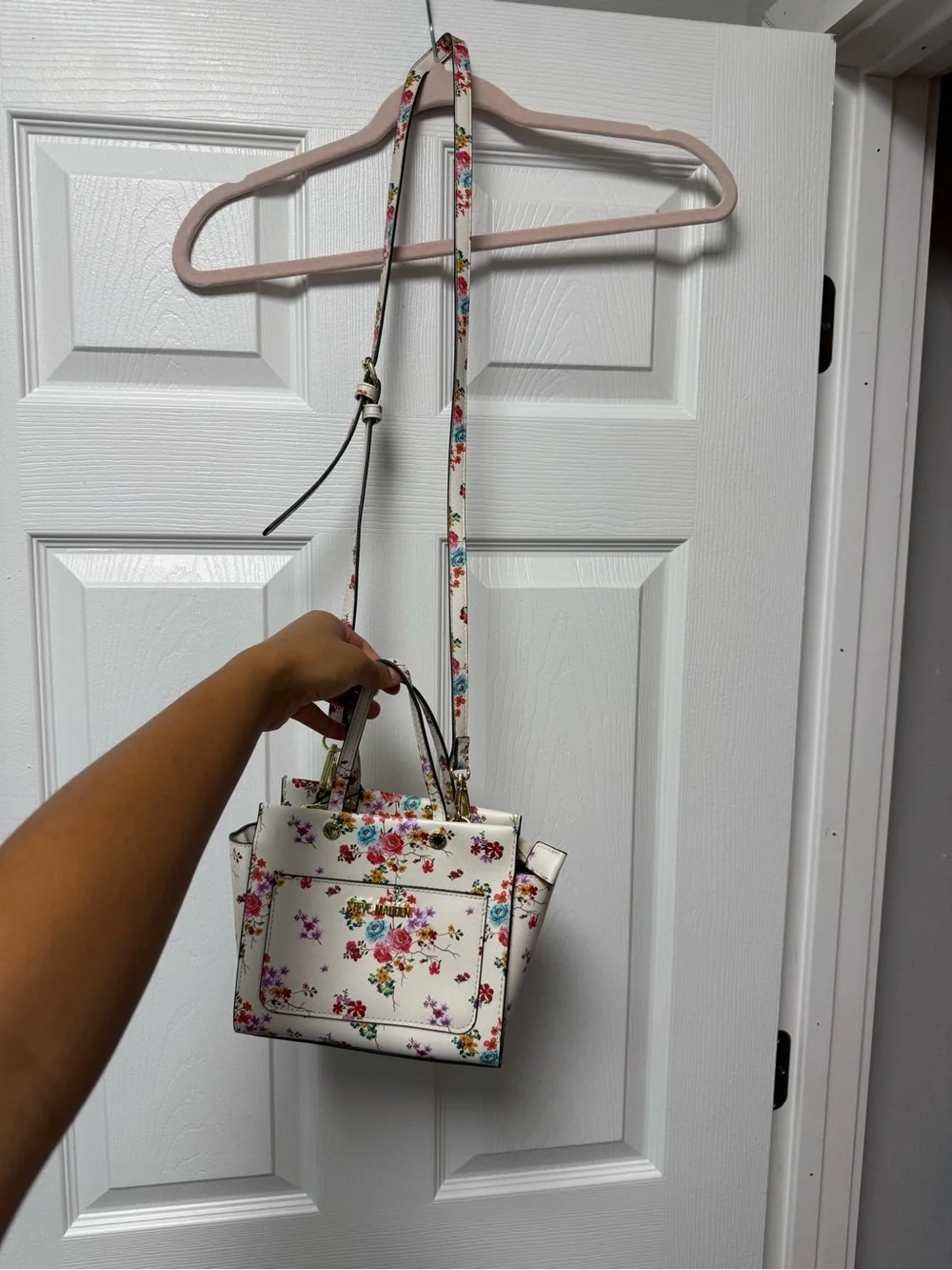 Steve Madden Cream Floral Satchel with Multicolor Blossoms